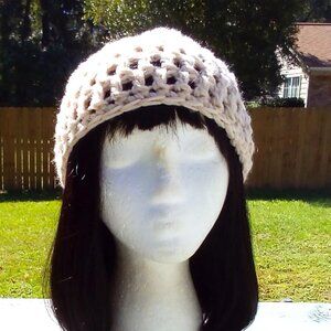 Handed crafted crochet Hat, Color Cream, Size one fit most.